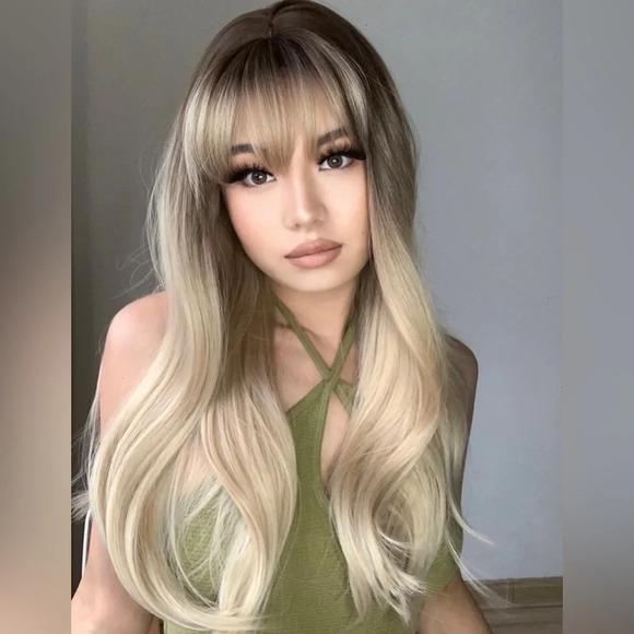 26 Inch Balayage Ombre  Brown to  light Blonde wavy Wig - Picture 9 of 9